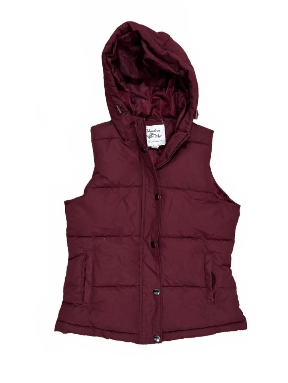 Maralyn & Me Burgundy Puffer Vest with Hood, Size M